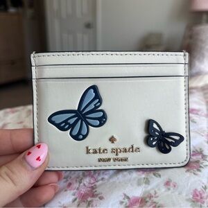 Kate Spade Flutter Fly Butterfly White Slim Card Holder 3D Blue & Cream KB537